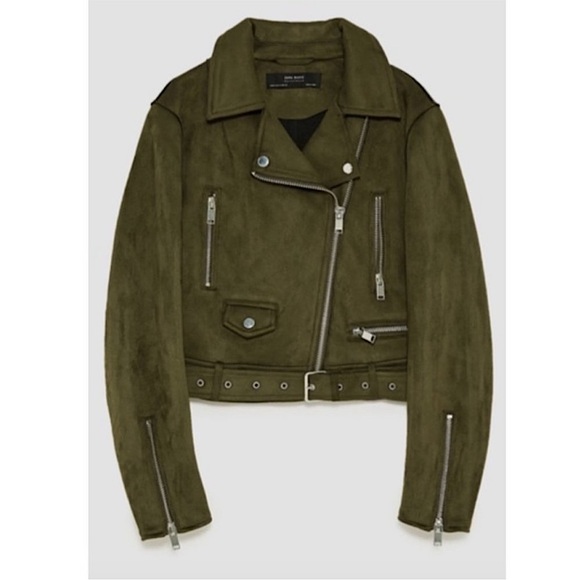 Zara Jackets & Blazers - ZARA | Olive green cropped belted suede jacket